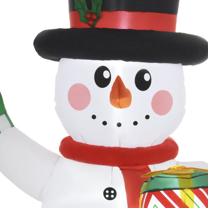 6FT Christmas Inflatable Snowman with Candy Cane and Gift Box with Built-in LED Light for Indoor, Outdoor