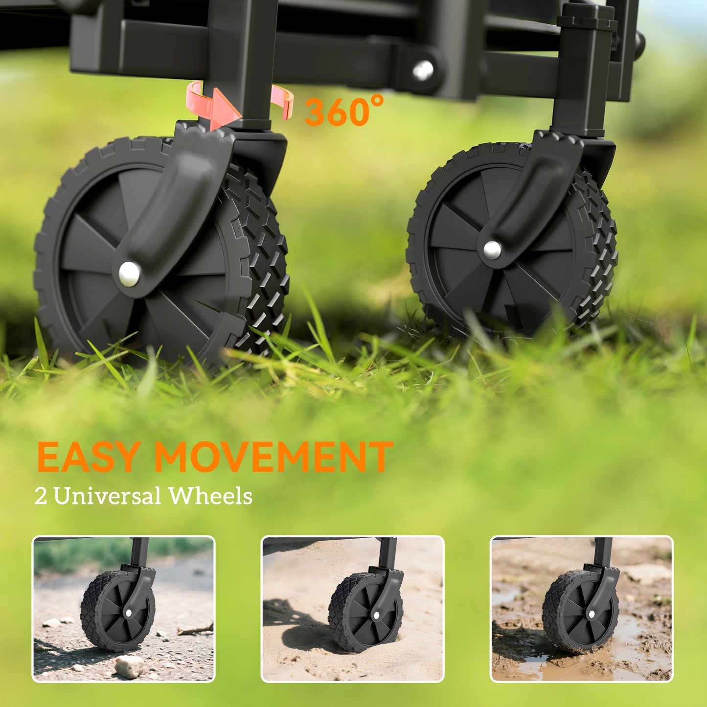 62L Festival Trolley on Wheels, Garden Folding Trolley Cart, 120kg Heavy Duty Collapsible Folding Wagon W/ Adjustable Handle and Carrying Bag for Beach, Camping, Festival
