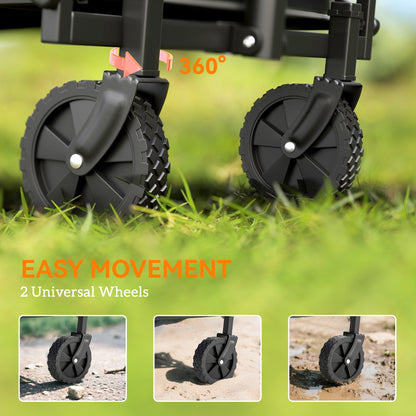 62L Festival Trolley on Wheels, Garden Folding Trolley Cart, 120kg Heavy Duty Collapsible Folding Wagon W/ Adjustable Handle and Carrying Bag for Beach, Camping, Festival
