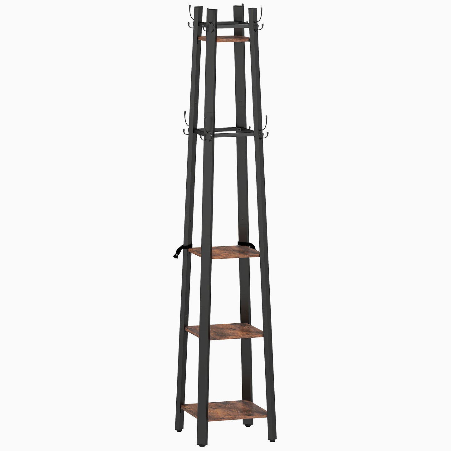 Industrial Coat Stand with 8 Hooks and 4 Shelves - Grey / Rustic Brown
