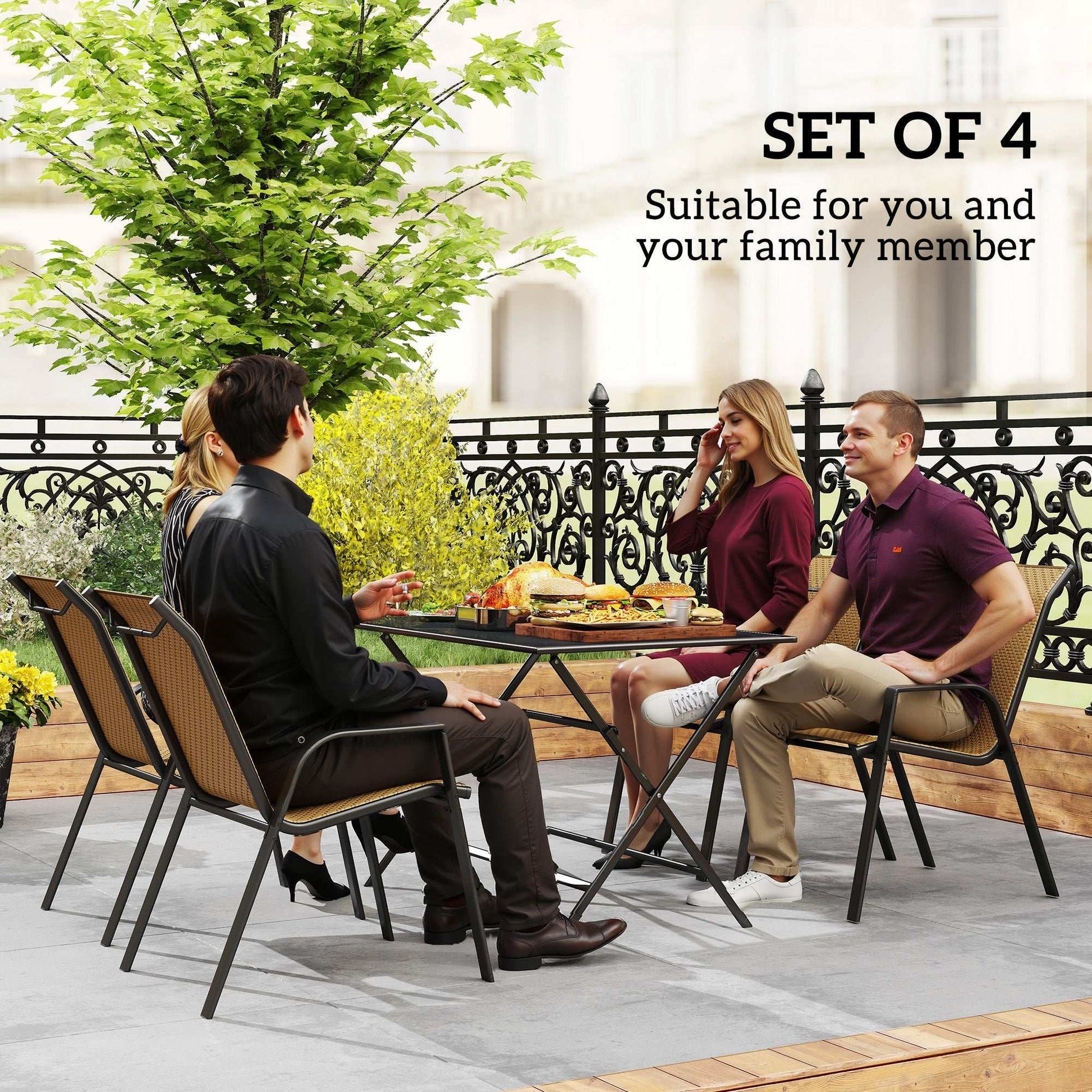 Outsunny Four-Piece Stacking Rattan Garden Seat Set - Khaki