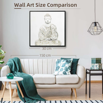 Canvas Wall Art Gold Textured Buddha Sit in Meditation, Wall Pictures for Living Room Bedroom Decor, 83 x 83 cm