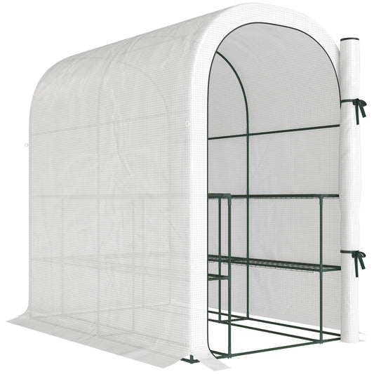Walk-in Greenhouse with Shelves, Small Greenhouse with PE Cover and Roll-up Door, 123 x 187 x 189 cm, White