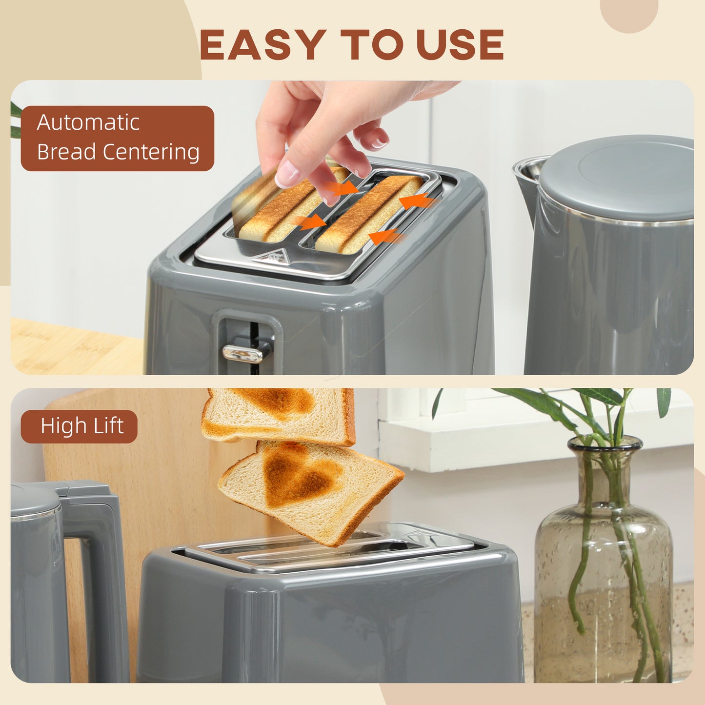 Digital Kettle and Toaster Set, 1.5L 3000W Fast Boil Kettle, 2 Slice Toaster Kitchen Set with 7 Level Browning Controls, Defrost, Reheat, Keep Warm,  and LED Touch Display