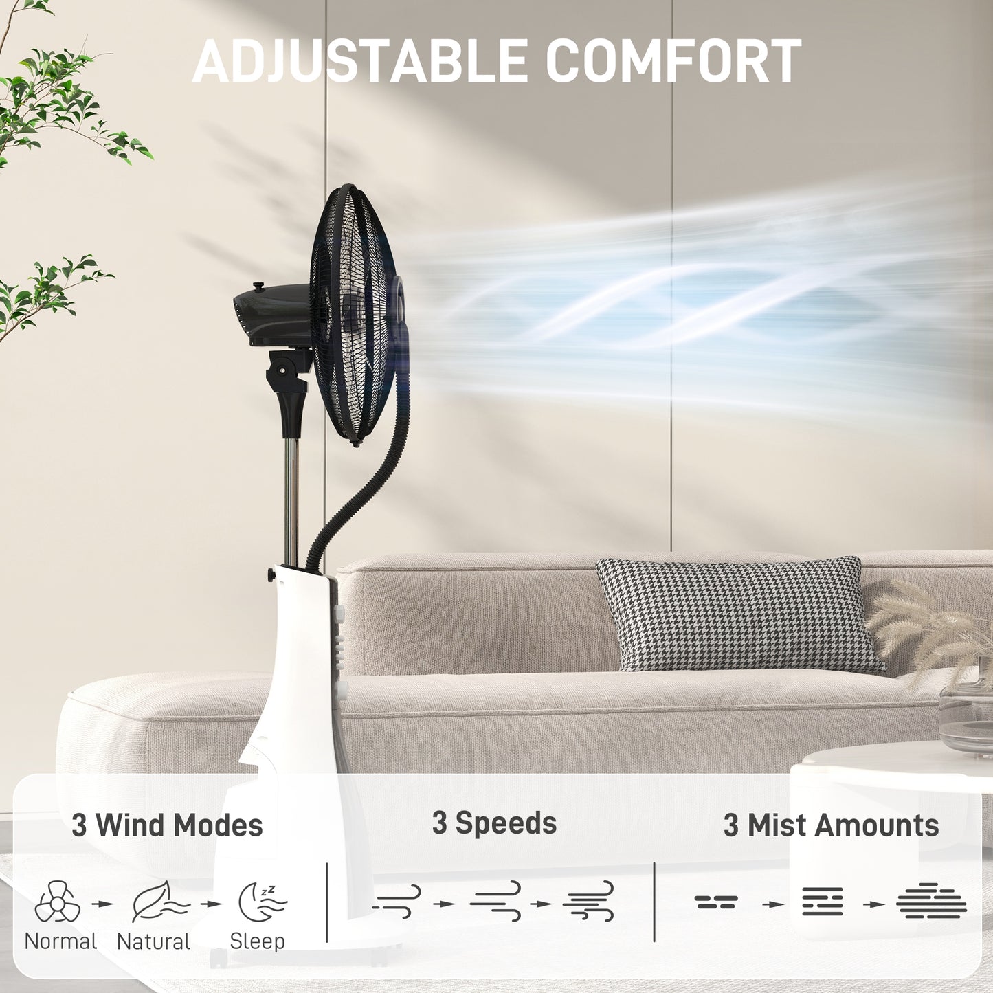 Pedestal Fan with Water Mist Spray, Spray Misting Fan with 75° Oscillation, 3L Water Tank, Wheels, for Home, 125 cm