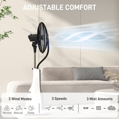 Pedestal Fan with Water Mist Spray, Spray Misting Fan with 75° Oscillation, 3L Water Tank, Wheels, for Home, 125 cm
