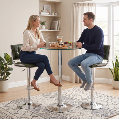 PU Leather Adjustable Bar Stools | Set of 2 | Square Tufted Backrest | Footrest | 62–83cm Height | Kitchen Island | Green