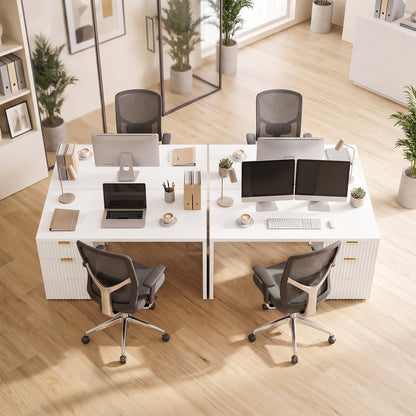 Reversible Computer Desk with Drawer & Cabinet | White & Gold MDF | 120x50x76cm | 3-Level Adjustable Shelf | Interchangeable Handles | Vanity Writing Office Desk | 60kg