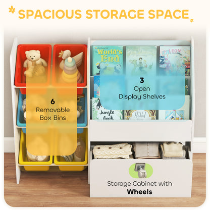 AIYAPLAY Toy Storage Unit, 3-Tier Toy Organiser Shelf with 6 Removable Storage Bins for Bedroom, Nursery, Multicolour