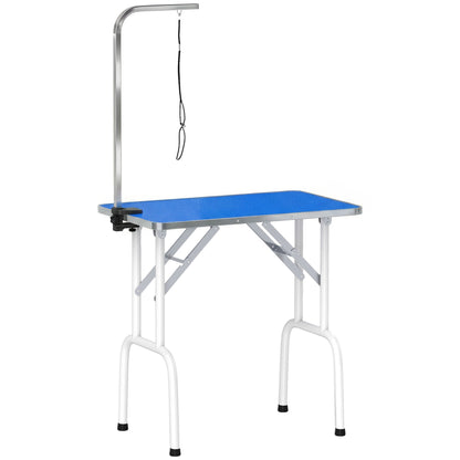 Foldable Dog Grooming Table | Non-Slip Rubber Top | Adjustable Arm 20-60cm | 20kg | Blue