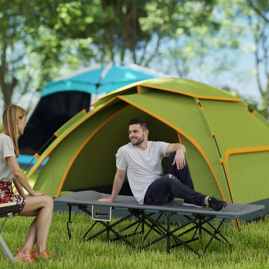 Folding Camping Bed for Adults with Cushion, Heavy Duty Portable Travel Camping Cot with Headrest, Side Pocket and Non-Slip Foot Pads