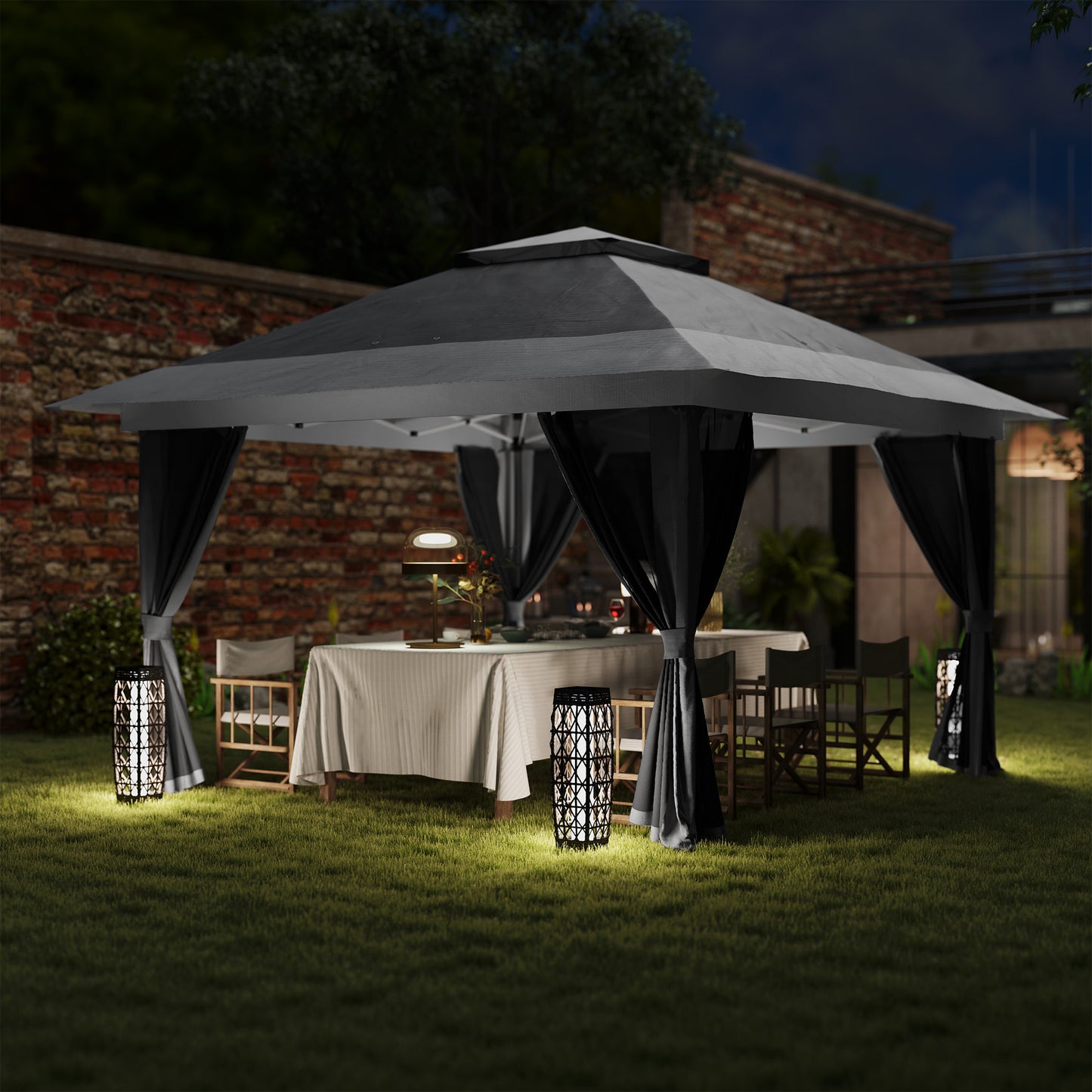 3.6x3.6m Pop Up Gazebo | UPF50+ Canopy | Removable Mesh Walls | 8 Drainage Holes | 3 Height Settings | Windproof Level 4-5 | Snow Rated | Sandbags Guy Ropes Ground Stakes | Wheeled Bag | Shades 8-12 People | Grey