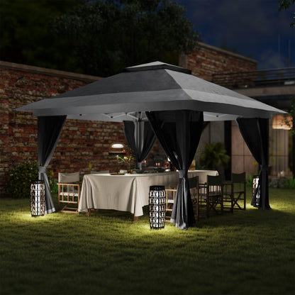 3.6x3.6m Pop Up Gazebo | UPF50+ Canopy | Removable Mesh Walls | 8 Drainage Holes | 3 Height Settings | Windproof Level 4-5 | Snow Rated | Sandbags Guy Ropes Ground Stakes | Wheeled Bag | Shades 8-12 People | Grey