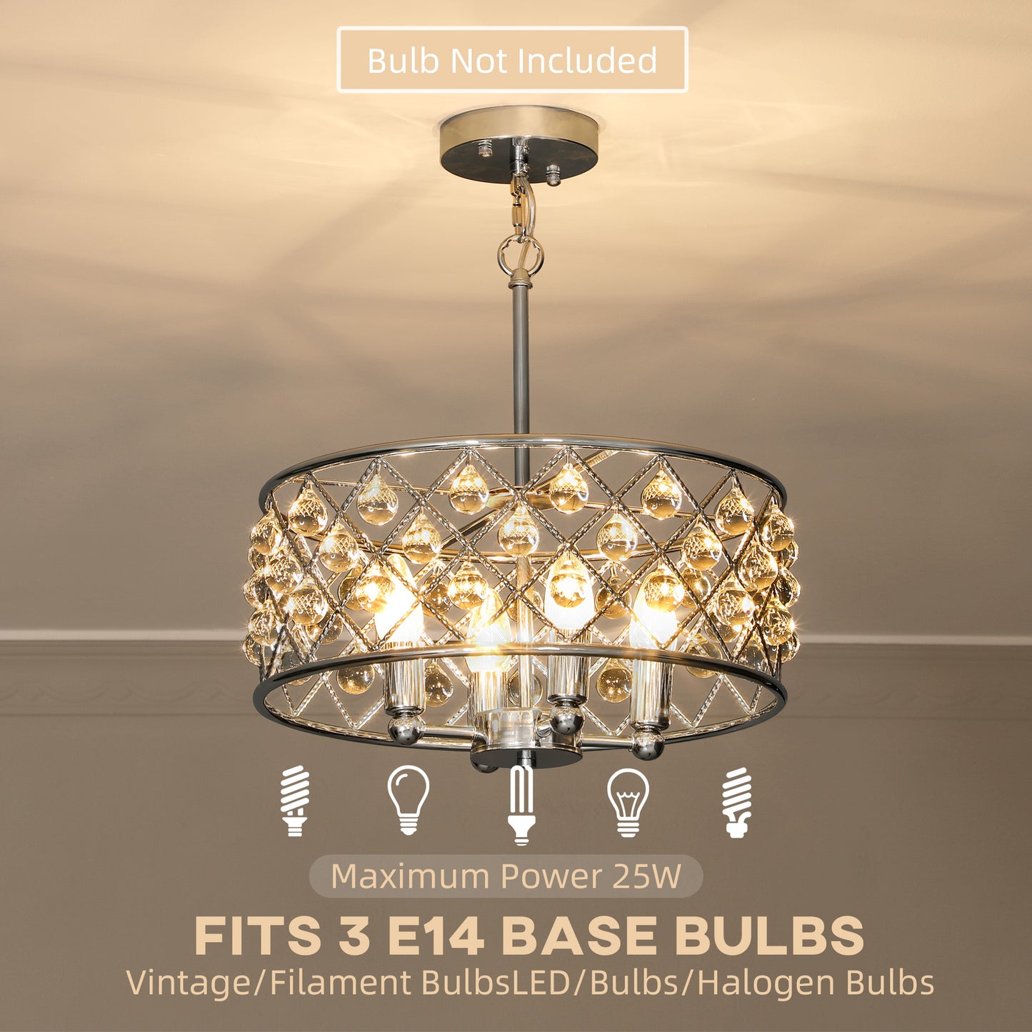 51 Crystallite Four-Bulb Chandelier - Silver-Tone