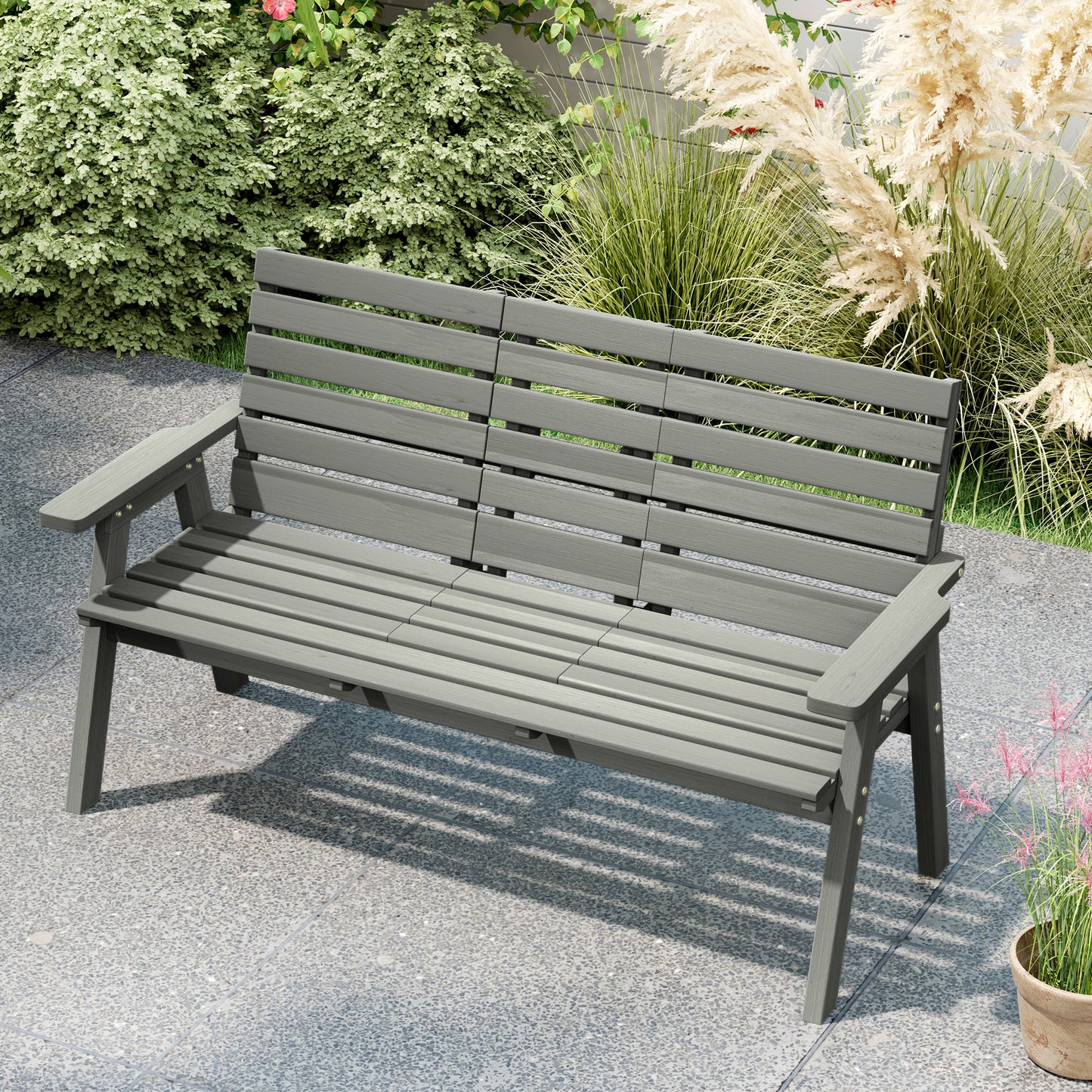 Outsunny Fir Wood Convertible 2 to 3 Seater Outdoor Garden Bench Grey