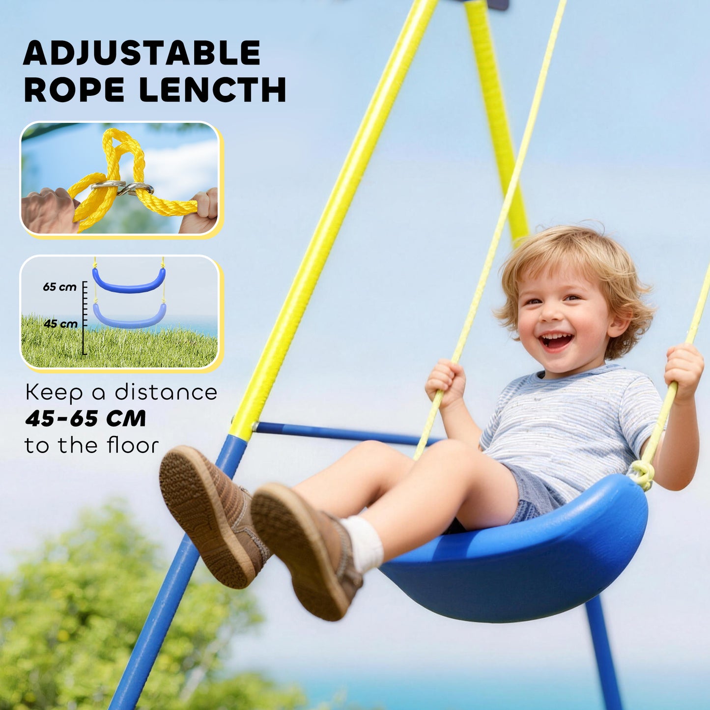 4-in-1 Kids Swing Set with Saucer Swing, Basketball Hoop & Football Goal – Rust-Proof A-Frame, 150kg Capacity, Adjustable Heights, Ages 3–8