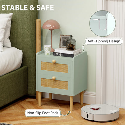 Bedroom Chest of Drawers, Boho Rattan Dresser with 2 Drawers, Storage Cabinet for Living Room, Hallway, Entryway