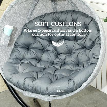 Hanging Egg Swing Chair Outdoor Indoor Garden with Folding Basket, Garden Hanging Chair with Stand, Thickened Cushion, Cup Holder for Patio, Balcony,