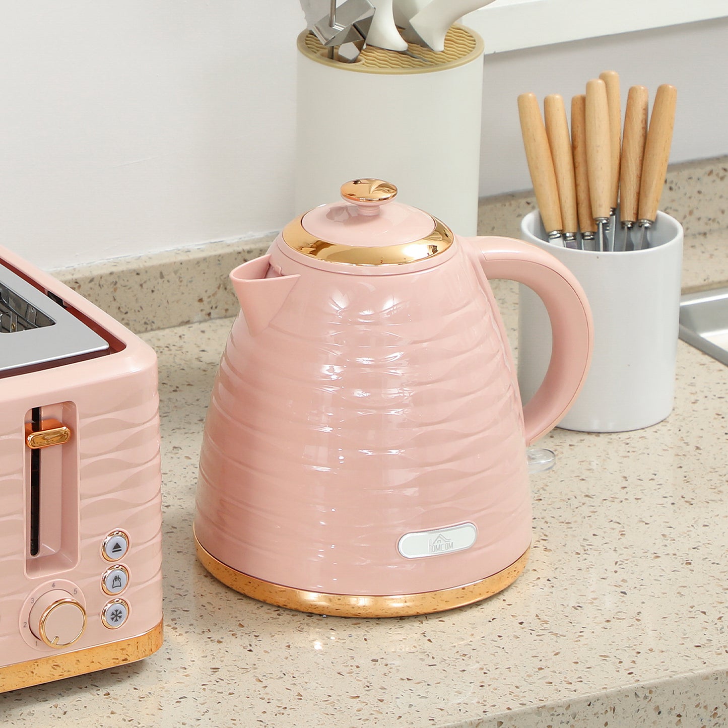 3000W 1.7L Kettle & 4 Slice Toaster, Kettle and Toaster Set with 7 Browning Controls and Crumb Tray, Light Pink / Blue