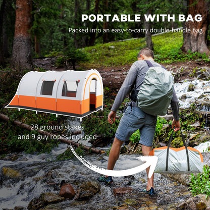 Outsunny 3000mm Waterproof Camping Tent, 5-6 Man Family Tent with Living and Bedroom, Carry Bag Included, Cream and Orange