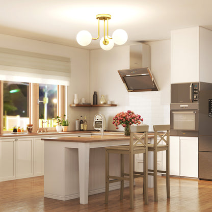 LED Ceiling Light with Globe Shades, Modern 3-Light Ceiling Light with G9 Sockets for Living Room, Bedroom, Dining Room, Bulbs Not Included, Gold Tone