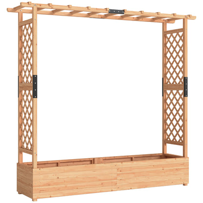Fir Wood Garden Raised Bed with Double Trellis & Hanging Rails | 171x39cm Planting Bed | 4 Drainage Holes | 10kg Trellis Capacity | 196x44x181cm | Natural Wood Finish