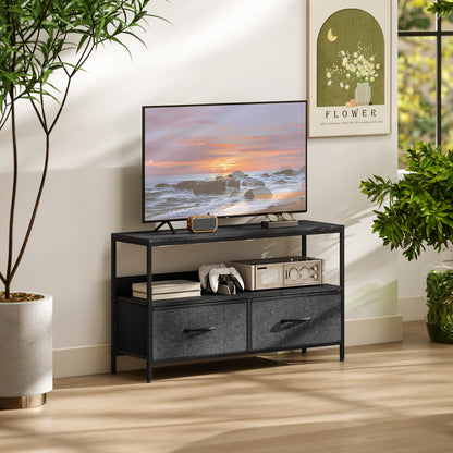 TV Stand Cabinet with 2 Foldable Drawers - Black / White