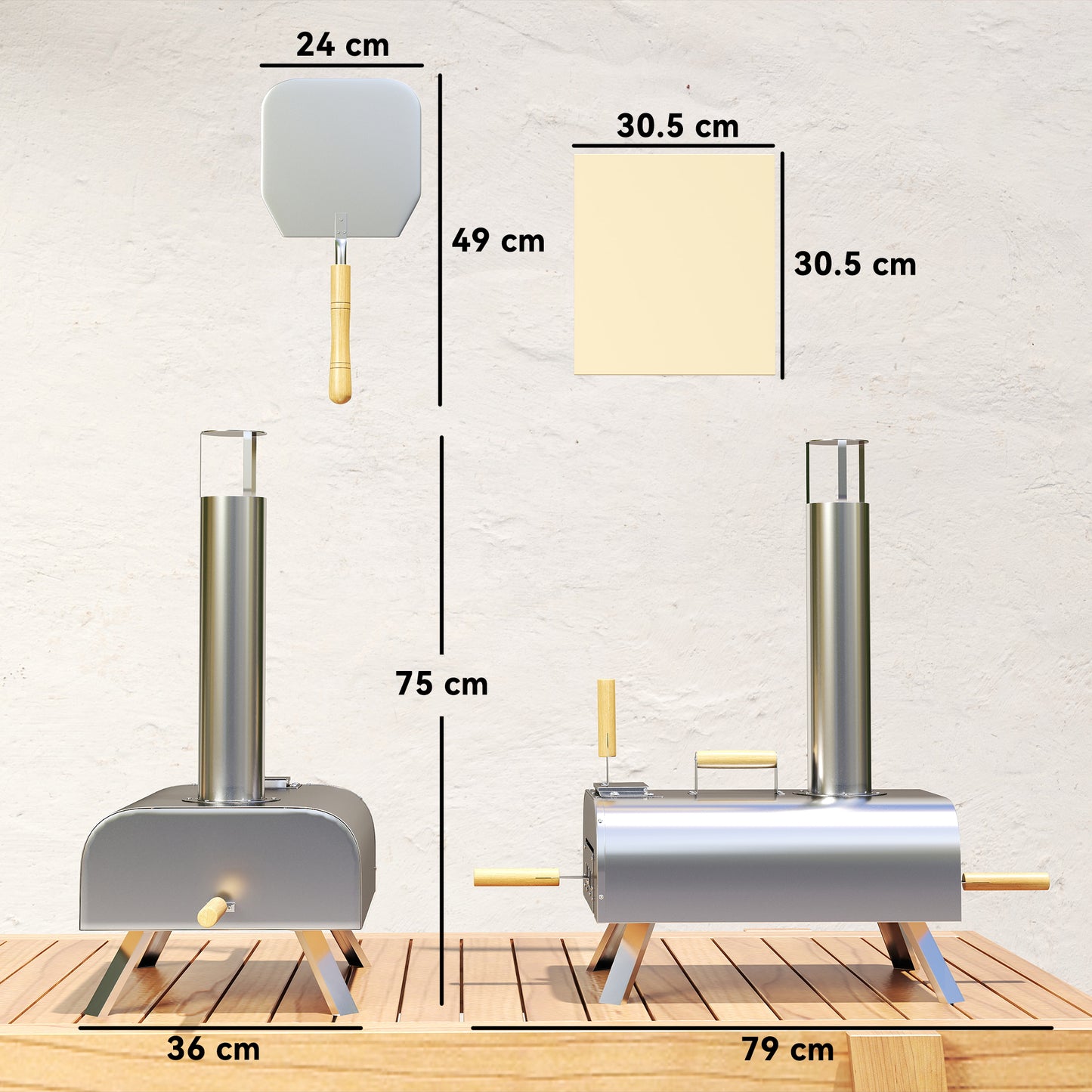 Portable Wood Pellet Outdoor Pizza Oven with Stone and Peel, Foldable Legs, Chimney, 12 Inch Wood Fired Pizza Maker for Outdoor Cooking, Stainless Steel