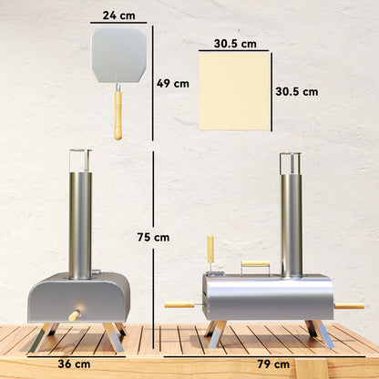 Portable Wood Pellet Outdoor Pizza Oven with Stone and Peel, Foldable Legs, Chimney, 12 Inch Wood Fired Pizza Maker for Outdoor Cooking, Stainless Steel