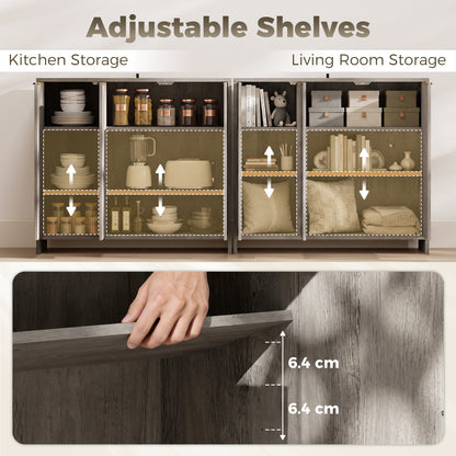 Modern Sideboard Cabinet | 3 Doors | Adjustable Shelves | Gold Handles | Anti-Tip Kit | 40kg | Living Room & Dining Room | Grey