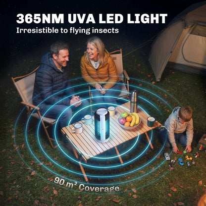 Electric Fly Zapper Indoor | 365nm UVA LED | Fan & Electric Grid Triple-Control | Auto Light Sensor | 8W | 90m² Coverage | Removable Tray | CE Certified | 12x12x33.5cm | Black