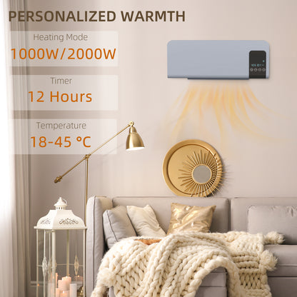 2000W Wall Mounted Heater, 18-45°C Temperature, Grey