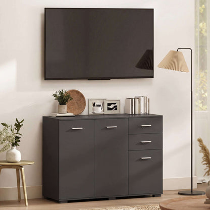 Sideboard, Modern Storage Cabinet with 2 Drawers, 3 Doors and Adjustable Shelves, Black / White