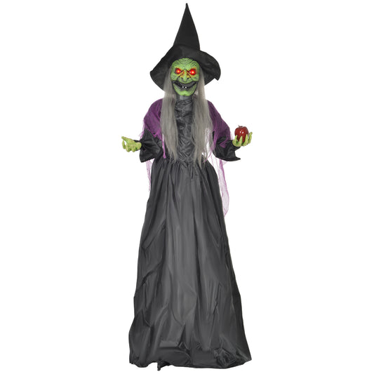 180 cm Life Size Halloween Animated Standing Witch, Spooky Witch with Glowing LED Eyes,  Battery Operated