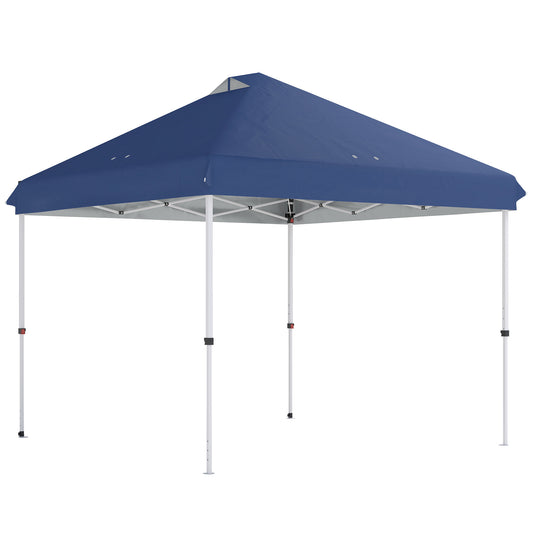 3x3m Pop-Up Gazebo with Flip-Down Wheels & One-Push Central Lock | UPF50+ 210D Oxford Fabric | Top Mesh Vent | 3-Height Adjustment | 4 Sandbags, 4 Guy Ropes & 12 Stakes | Carry Bag | 300x300x273cm | Dark Blue & White