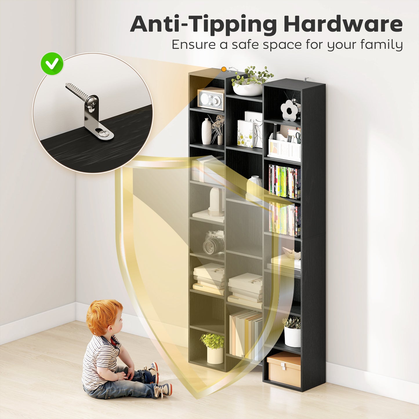 21-Compartment Bookshelf - Black / White