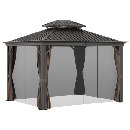 Outsunny 3.65 x 3m Aluminium Hardtop Gazebo With Accessories - Brown