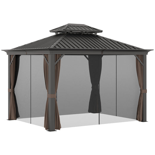 Outsunny 3.65 x 3m Aluminium Hardtop Gazebo With Accessories - Brown
