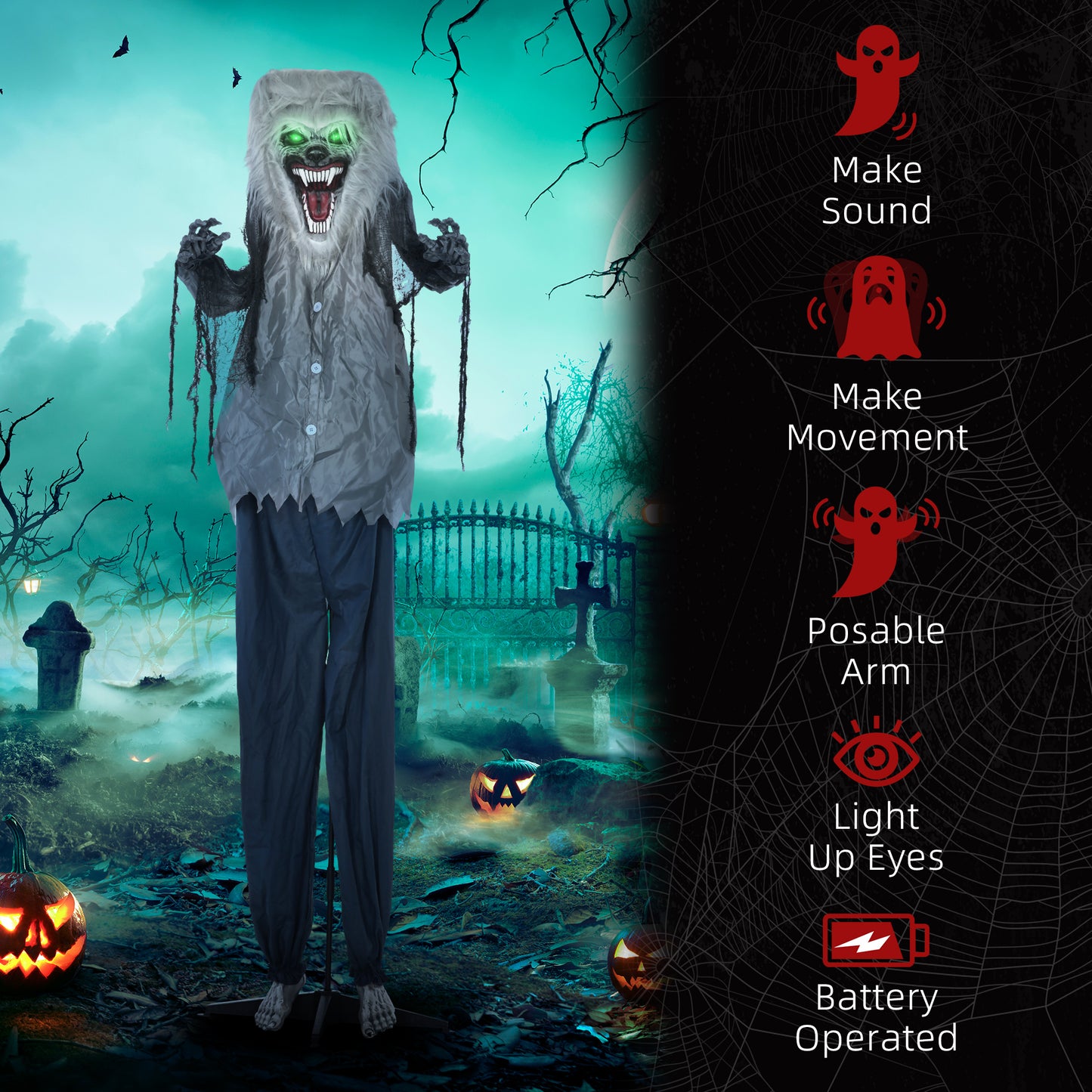 210cm 83" Skeleton Werewolf Outdoor Halloween Decoration, Halloween Animatronic with Sound Activated, Light Up Eyes, Sound Effects, Animated Prop for Haunted House