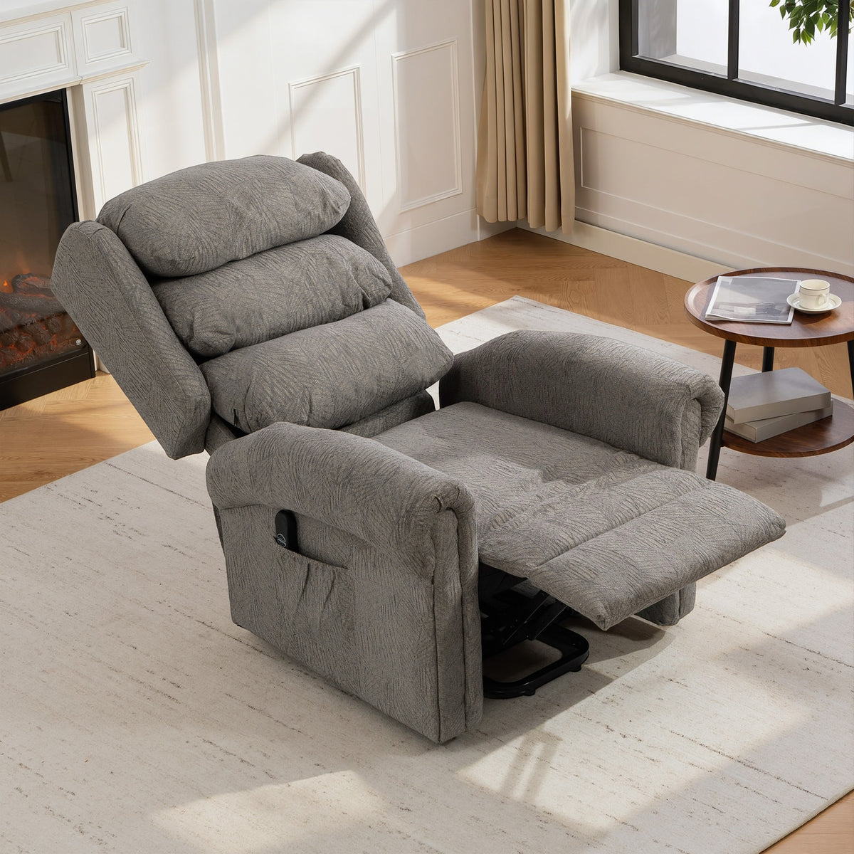 Electric Riser Recliner Chair with Power Lift | Remote Control & USB Port | 150° Recline | Pocket Springs | Velvet-Touch Fabric | 2 Side Pockets | 135kg Capacity | 92W x 95D cm Seated | Dark Grey