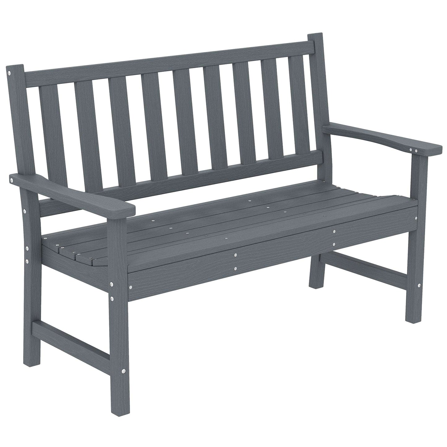 Outsunny 2 Seater Plastic Garden Bench, Outdoor Patio Bench with Armrest and Backrest, Weatherproof Outdoor Furniture for Balcony