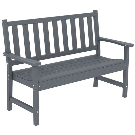 Outsunny 2 Seater Plastic Garden Bench, Outdoor Patio Bench with Armrest and Backrest, Weatherproof Outdoor Furniture for Balcony