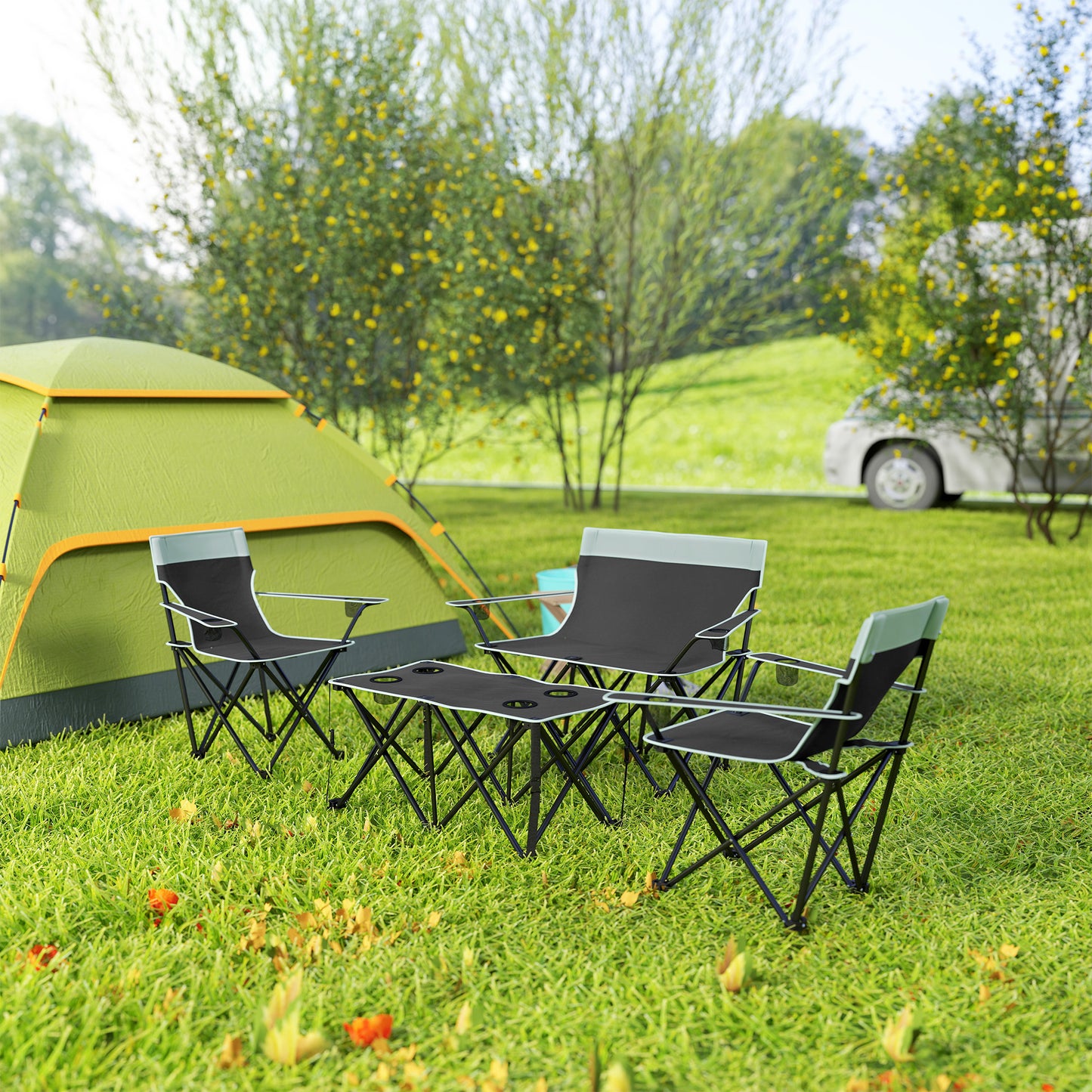 Outsunny Four-Piece Portable Camping Picnic Table Set - Grey