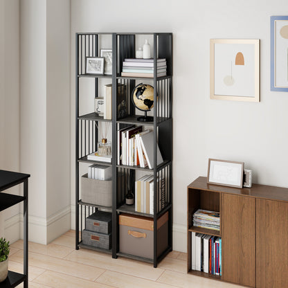 5-Tier Bookshelf with Steel Frame - Grey