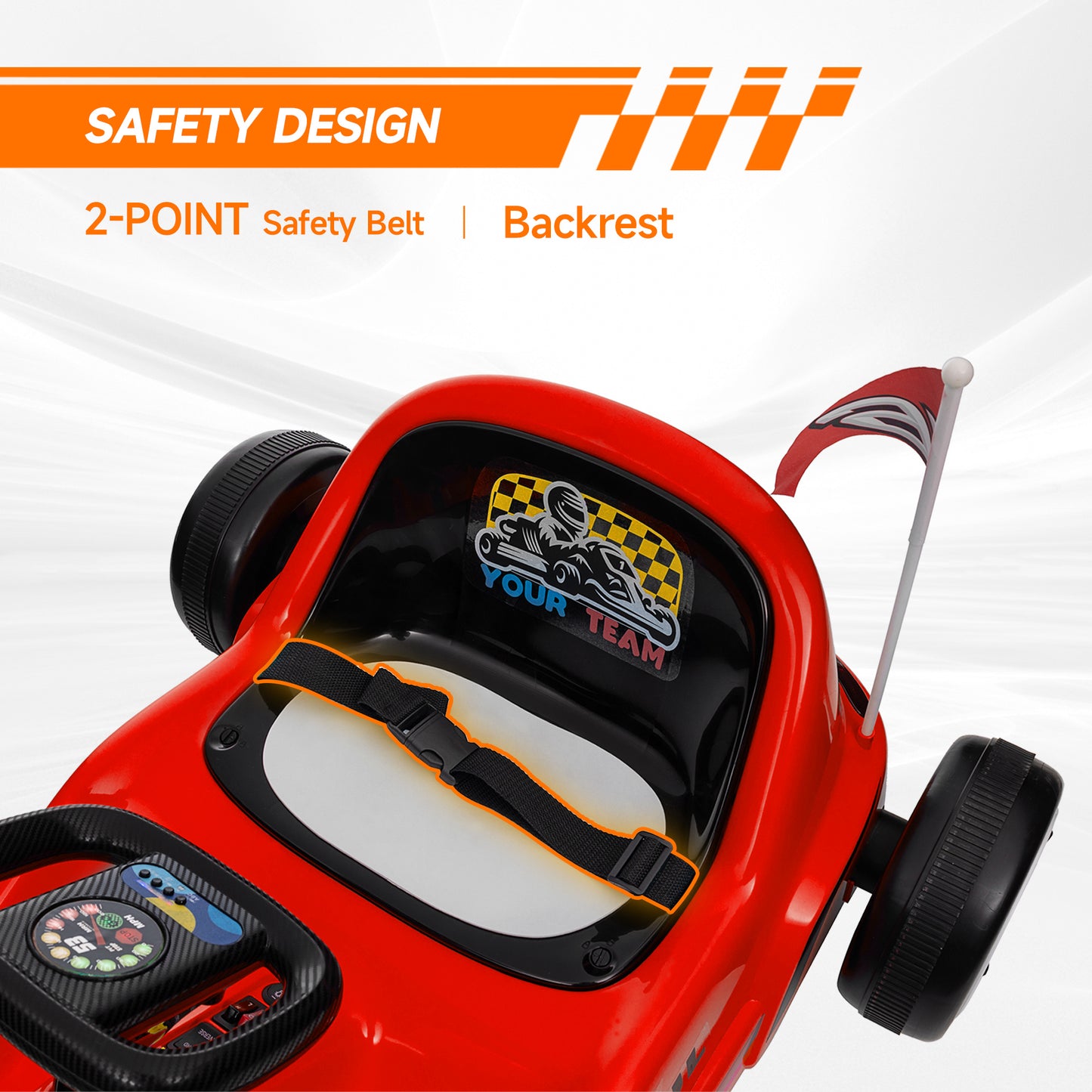 AIYAPLAY 6V Electric Go Kart for Kids with Music, Light, Horn, for 3-5 Years, Red / Blue / Yellow