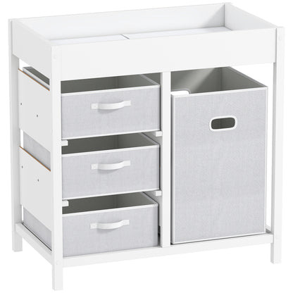 AIYAPLAY Baby Changing Unit with 4 Storage Drawers, Mat for Bedroom Nursery, 84 x 84.5 cm, Grey / White