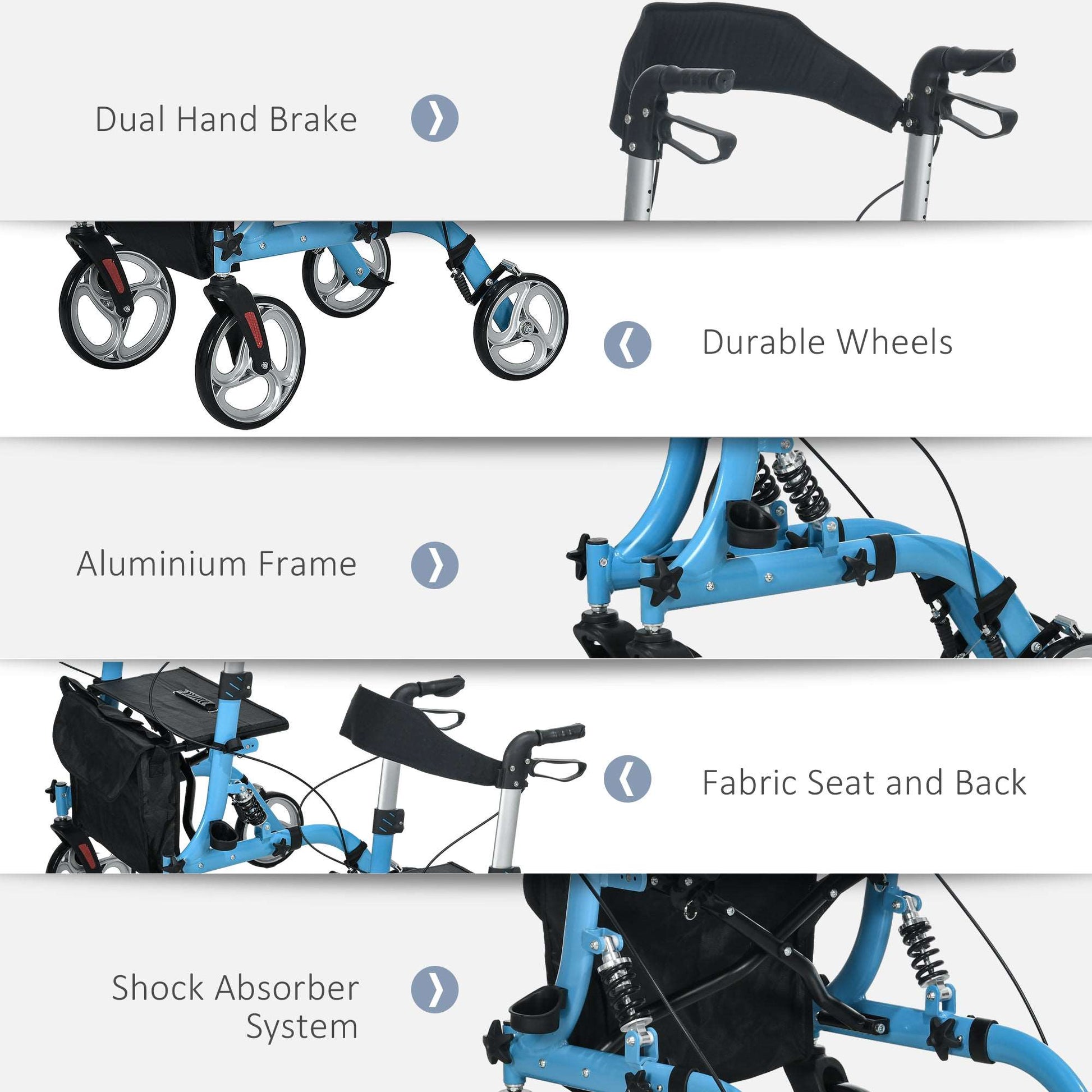 4 Wheel Rollator With Seat & Back, Lightweight Folding With Large Wheels Carry Bag Adjustable Height