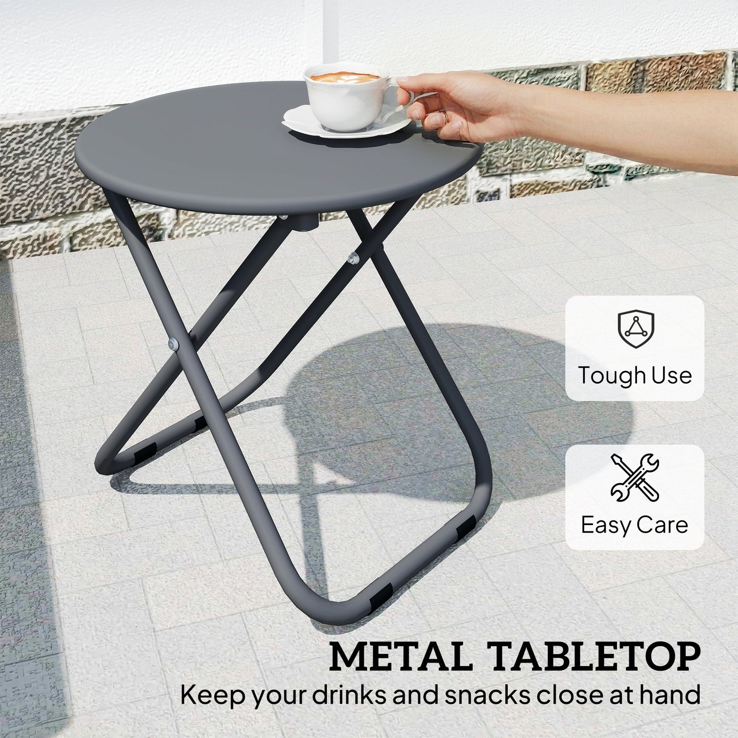3 Piece Folding Rattan Bistro Set | 2 Chairs | Round Table Dia 45cm | 1000hr UV Resistant Rattan | Galvanised Steel | No Assembly | 120kg | Grey