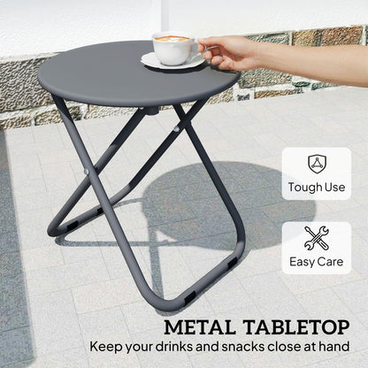 3 Piece Folding Rattan Bistro Set | 2 Chairs | Round Table Dia 45cm | 1000hr UV Resistant Rattan | Galvanised Steel | No Assembly | 120kg | Grey