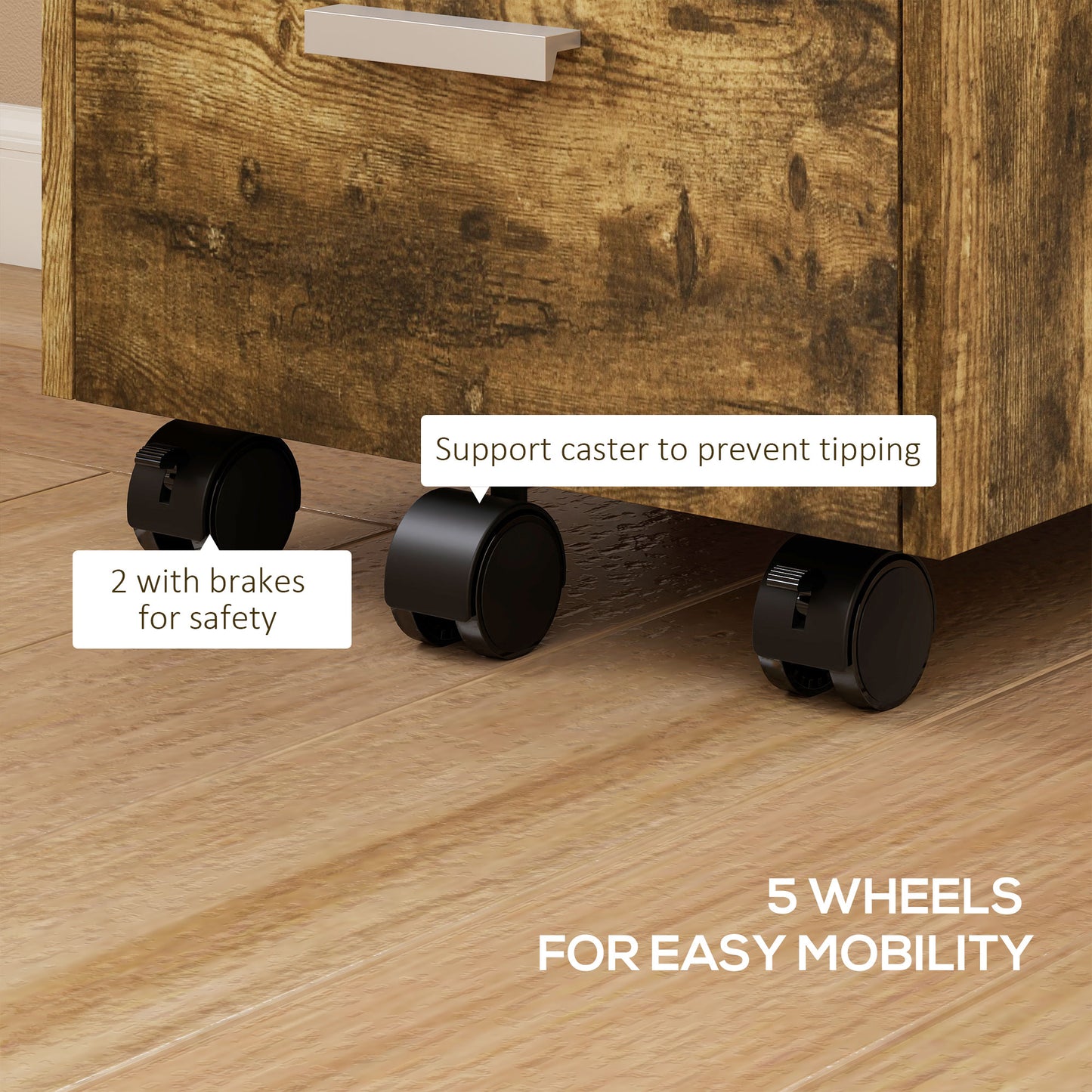 3 Drawer Filing Cabinet, Rolling File Cabinet with Edged Top for Letter, A4 Size, Hanging File Folders, Rustic Brown